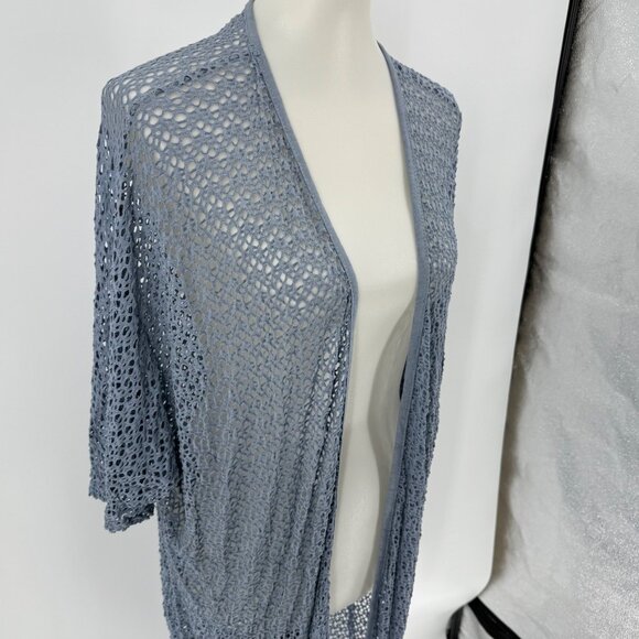 Light Blue Open Knit Cardigan Duster Made In Italy 100% Cotton Womens One Size - Picture 9 of 9